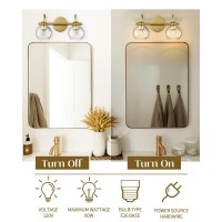 Hanass Bathroom Vanity Light Fixtures 15 Inch 2Light Globe Bathroom Light Fixtures With Clear Glass Shades Gold Finish Mba12