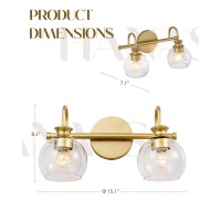 Hanass Bathroom Vanity Light Fixtures 15 Inch 2Light Globe Bathroom Light Fixtures With Clear Glass Shades Gold Finish Mba12