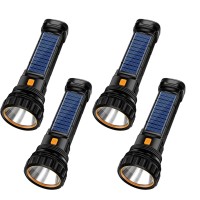 E-Shidai 4Pcs Solar/Rechargeable Multi Function 1000 Lumens Led Flashlight, With Emergency Strobe Light And 1200 Mah Battery, Emergency Power Supply And Usb Charging Cable, Fast Charging (4Pc)