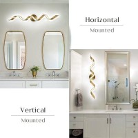 Huoku Dimmable Modern Led Bathroom Vanity Light 32 Inch 20W Spiral Design Gold Wall Light Fixtures For Bathroom Living Room An