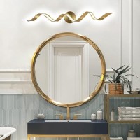 Huoku Dimmable Modern Led Bathroom Vanity Light 32 Inch 20W Spiral Design Gold Wall Light Fixtures For Bathroom Living Room An