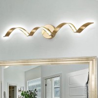 Huoku Dimmable Modern Led Bathroom Vanity Light 32 Inch 20W Spiral Design Gold Wall Light Fixtures For Bathroom Living Room An