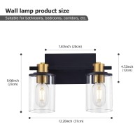 Atocif 2 Light Bathroom Vanity Light Fixtures, Black And Gold Vanity Light Above Mirror With Clear Glass Shade, Modern Wall Sconce Black With Bronze Vintage