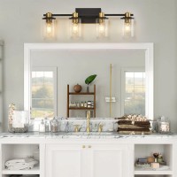 Atocif 4 Light Bathroom Vanity Light Fixtures, Black And Gold Vanity Light Above Mirror With Clear Glass Shade, Modern Wall Sconce Black With Bronze Vintage