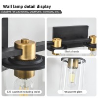 Atocif 4 Light Bathroom Vanity Light Fixtures, Black And Gold Vanity Light Above Mirror With Clear Glass Shade, Modern Wall Sconce Black With Bronze Vintage