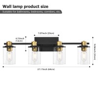 Atocif 4 Light Bathroom Vanity Light Fixtures, Black And Gold Vanity Light Above Mirror With Clear Glass Shade, Modern Wall Sconce Black With Bronze Vintage