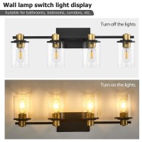 Atocif 4 Light Bathroom Vanity Light Fixtures, Black And Gold Vanity Light Above Mirror With Clear Glass Shade, Modern Wall Sconce Black With Bronze Vintage