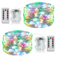 2 Pack Fairy Lights Battery Operated, 20Ft 60 Led String Lights With Remote Timer 8 Lighting Modes Waterproof Silver Wire Twinkle Lights For Indoor Bedroom Garden Christmas Party Decor, Multicolored