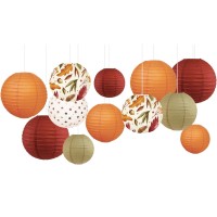 Nicrolandee 12Pcs Burgundy Orange Maple Leaves Hanging Paper Lanterns Party Decorations For Thanksgiving, Wedding, Birthday, Baby Shower, Woodland Party, Burgundy Party, Indoor Outdoor Decor