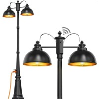 Dusk To Dawn Outdoor Lamp Post Lights With Gfci Outlet,Double-Head Farmhouse Street Light Fixture,Aluminum Exterior Black Pole Lights,Waterproof Lantern Lamp Outdoor Lighting For Garden,Patio,Pathway