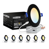 Adetu 6 Pack 4 Inch Black 5Cct Ultra-Thin Led Recessed Ceiling Light With Junction Box,Dimmable Canless Wafer Downlight,2700K-5000K Selectable,9W Eqv 80W,810Lm High Brightness,Etl Certified