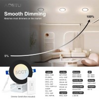 Adetu 6 Pack 4 Inch Black 5Cct Ultra-Thin Led Recessed Ceiling Light With Junction Box,Dimmable Canless Wafer Downlight,2700K-5000K Selectable,9W Eqv 80W,810Lm High Brightness,Etl Certified