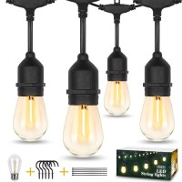 30Ft Outdoor String Lights, 2700K Outdoor Lights For Patio Lights With S14 Shatterproof Led Bulb, Waterproof Connectable Hanging String Lights For Bistro Garden Porch Party Wedding, E26 Socket Base