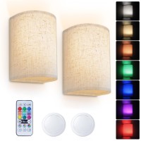 Pesuten Wall Sconce With Fabric Shade Remote Control Lighting Decor Set Of 2, 16 Rgb Colors Wireless, Dimmable Lamp Fixtures For Bedroom Living Room Hallway