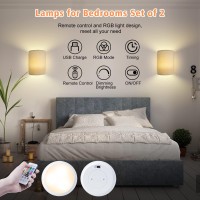 Pesuten Wall Sconce With Fabric Shade Remote Control Lighting Decor Set Of 2, 16 Rgb Colors Wireless, Dimmable Lamp Fixtures For Bedroom Living Room Hallway