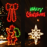 Lamphome 4 Pack Lighted Merry Christmas, Bethlehem Star,Bow,Santa Christmas Window Silhouette Lights Decorations For Christmas,Party,Home,Patio Lawn,Garden