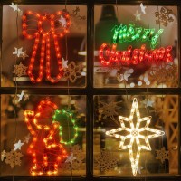 Lamphome 4 Pack Lighted Merry Christmas, Bethlehem Star,Bow,Santa Christmas Window Silhouette Lights Decorations For Christmas,Party,Home,Patio Lawn,Garden