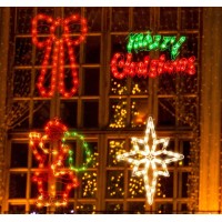 Lamphome 4 Pack Lighted Merry Christmas, Bethlehem Star,Bow,Santa Christmas Window Silhouette Lights Decorations For Christmas,Party,Home,Patio Lawn,Garden