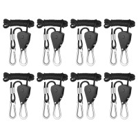 Ipower 1/8 Inch Adjustable Grow Light Hangers, 8 Feet Long Heavy Duty Rope Hanger Reinforced Metal Gears 150Lbs Weight Capacity For Grow Tent, Black, 4 Pairs