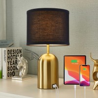 3-Way Dimmable Table Lamp For Living Room,Touch Control Modern Bedside Lamps With 2 Usb Ports Nightstand Lamp With Black Shade And Gold Base For Bedroom Reading Room Hotel Office Led Bulbs Included