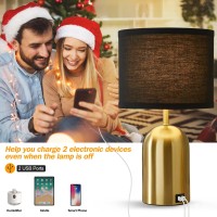 3-Way Dimmable Table Lamp For Living Room,Touch Control Modern Bedside Lamps With 2 Usb Ports Nightstand Lamp With Black Shade And Gold Base For Bedroom Reading Room Hotel Office Led Bulbs Included