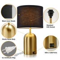 3-Way Dimmable Table Lamp For Living Room,Touch Control Modern Bedside Lamps With 2 Usb Ports Nightstand Lamp With Black Shade And Gold Base For Bedroom Reading Room Hotel Office Led Bulbs Included