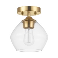 Globe Electric 65693 Harrow 1Light Semiflush Mount Ceiling Lighting Matte Brass Clear Glass Shade Bulb Not Included