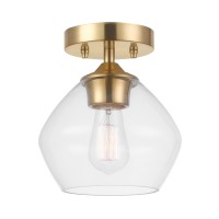 Globe Electric 65693 Harrow 1Light Semiflush Mount Ceiling Lighting Matte Brass Clear Glass Shade Bulb Not Included