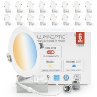 Lumineptic 6 Inch 5Cct Dimmable Slim Recessed Led Pot Lights, Selectable Colors, Bathroom, Soffits & Damp Locations,12W, 1050 Lm High Brightness, (5Cct - 2700K/3000K/3500K/4000K/5000K, 50 Pack)