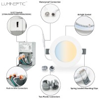 Lumineptic 6 Inch 5Cct Dimmable Slim Recessed Led Pot Lights, Selectable Colors, Bathroom, Soffits & Damp Locations,12W, 1050 Lm High Brightness, (5Cct - 2700K/3000K/3500K/4000K/5000K, 50 Pack)