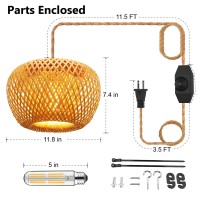 Yiizon Plug In Pendant Light Fixture With Hand Woven Bamboo Lamp Shade Dimmer Switch Hanging Lights With Plug In Cord Boho Wicker Rattan Hanging Lamp For Living Dinning Room Bedroom Kitchen Island