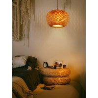 Yiizon Plug In Pendant Light Fixture With Hand Woven Bamboo Lamp Shade Dimmer Switch Hanging Lights With Plug In Cord Boho Wicker Rattan Hanging Lamp For Living Dinning Room Bedroom Kitchen Island