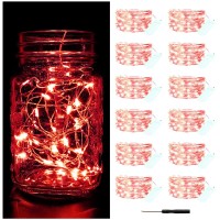 Bexdir 12 Packs Red Fairy Lights, Bright Fairy Lights Battery Operated, 7Ft 20Led Waterproof Fairy String Lights, Firefly Starry Moon Lights For Diy Mason Jar Birthday Wedding Party Bedroom