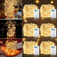 Turnmeon 6 Set Christmas Fairy Lights With Timer, Total 240 Led Warm White Battery Powered Copper Wire Fairy Lights, Christmas Decoration Outside Yard Party Home Indoor Outdoor, 13 Ft 40 Led Each