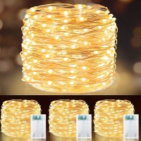 Turnmeon 3 Set Christmas Fairy Lights With Timer, Total 300 Led Warm White Battery Powered Copper Wire Fairy Lights, Christmas Decoration Outside Yard Party Home Indoor Outdoor, 33 Ft 100 Led Each