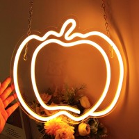 Sylhome Pumpkin Led Neon Light Signs Thanksgiving Halloween Birthday Party Wall Decor Sign Home Kitchen Bedroom Living Room Bar