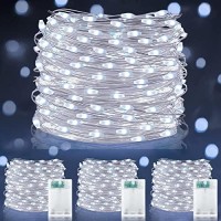 Turnmeon 3 Set Christmas Fairy Lights With Timer, Total 300 Led Cool White Battery Powered Copper Wire Fairy Lights, Christmas Decoration Outside Yard Party Home Indoor Outdoor, 33 Ft 100 Led Each