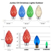 4Ct Twinkling Multicolor Led Jumbo C9 C7 Bulb Christmas Lights 12Ft. With 15 Leds In Each Strawberry Bulb, Connectable Hanging String Lights For Outdoor Porch Patio Eave Xmas Trees Roof Decoration