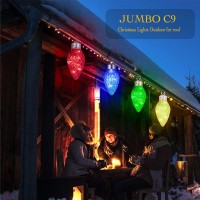 4Ct Twinkling Multicolor Led Jumbo C9 C7 Bulb Christmas Lights 12Ft. With 15 Leds In Each Strawberry Bulb, Connectable Hanging String Lights For Outdoor Porch Patio Eave Xmas Trees Roof Decoration