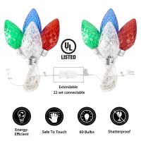 4Ct Twinkling Multicolor Led Jumbo C9 C7 Bulb Christmas Lights 12Ft. With 15 Leds In Each Strawberry Bulb, Connectable Hanging String Lights For Outdoor Porch Patio Eave Xmas Trees Roof Decoration