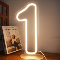 Number 1 Neon Sign For First Birthday Party Decoration 8.6 X 21 Inches Dimmable Numbers Light For Room Home Bar Wall Art Lights Usb-Powered Warm White (21