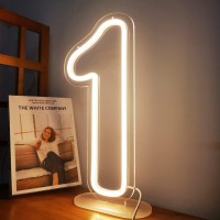 Number 1 Neon Sign For First Birthday Party Decoration 8.6 X 21 Inches Dimmable Numbers Light For Room Home Bar Wall Art Lights Usb-Powered Warm White (21