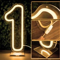 Number 1 Neon Sign For First Birthday Party Decoration 8.6 X 21 Inches Dimmable Numbers Light For Room Home Bar Wall Art Lights Usb-Powered Warm White (21