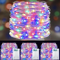 Turnmeon 3 Set Christmas Fairy Lights With Timer, Total 300 Led Colorful Battery Powered Copper Wire Fairy Lights, Christmas Decoration Outside Yard Party Home Indoor Outdoor, 33 Ft 100 Led Each