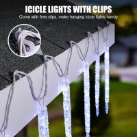 Icicle Lights Outdoor, 24.6Ft Twinkle Lights With 20 Large Tube With Clips, Connectable Waterproof Hanging Icicle Christmas Lights Plug In For Eave Holiday Outdoor Winter Decoration