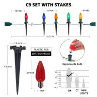 C9 Christmas Pathway Lights Outdoor, 25.7 Feet 20 Led C9 Strawberry Walkway Lights With Marker Stakes, Connectable Shatterproof C9 String Lights For Lane Outside Yard Decorations, Multicolored