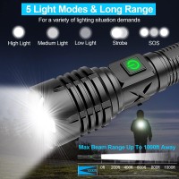 Flashlights High Lumens Rechargeable (Battery Included), 100000 Lumens Xhp70.2 Super Bright Led Flashlight With Holster, Type-C, 5 Modes, Zoomable, Ipx6 Waterproof Flashlights For Emergency Camping