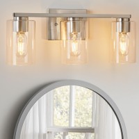 Wilon Bathroom Vanity Light 3Light Bathroom Light Fixtures Over Mirror Brushed Nickel Vanity Light For Bathroom With Clear Gla