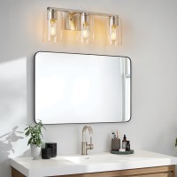 Wilon Bathroom Vanity Light 3Light Bathroom Light Fixtures Over Mirror Brushed Nickel Vanity Light For Bathroom With Clear Gla