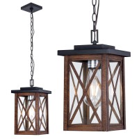 Outdoor Pendant Lights Fixtures Modern Wood Grain Farmhouse Hanging Lighting Adjustable Chain Ceiling Chandelier Vintage 1Light